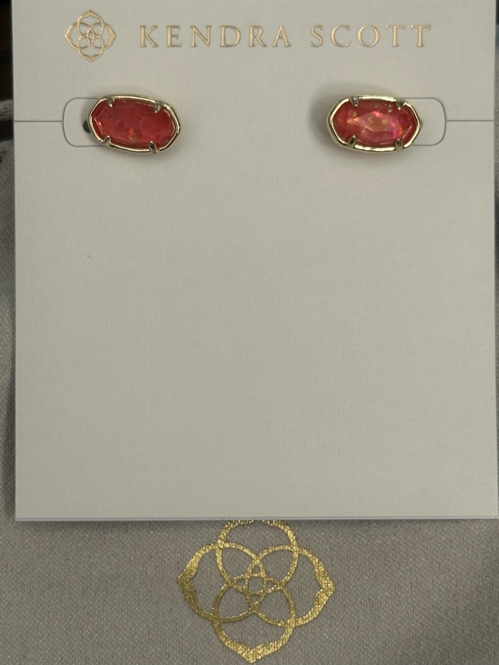 Kendra Scott Grayson Stone Stud Earrings Gold Papaya Iridescent Mother Of Pearl